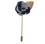 #4: メンズ スーツ 用 ローズ デザイナーズ ラペルピン 襟 ブローチ ピン 結婚式 パーティ (青銀色)