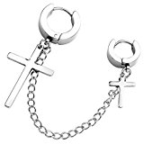 #8: Jovivi Mak　ジュエリー　ファッションアクセサリー　メンズ　レディース　ステンレス　十字架　クロス　ダブル　リング　フープ　チェーン　1ペア　両耳用　ピアス　イヤリング　カラー　シルバー　ギフトバッグを提供