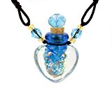 #5: ハートの小瓶 アロマ ペンダント 香水瓶 ネックレス シリマーセット　スカイブルー