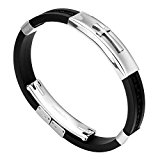 #8: Jovivi Mak　ジュエリー　ファッションアクセサリー　メンズ　ステンレス　ラバー　ゴム　シンプル　スムース　十字架　クロス　万里長城の柄　スムース　光沢面　チェーン　バングル　リストバンド　ブレスレット　カラー　ブラック　ギフトバッグを提供