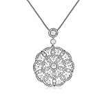 #6: (レッドバリーズ) Redbarrys 丸形 サークル CZ フラワー デザイン ネックレス ロング ペンダント ホワイトゴールド