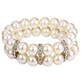 #7: U7 パールブレスレット 真珠 レディース アクセサリー ゴム仕樣 ラインストーン 幅20mm 結婚式 ブレスレット[H1538]