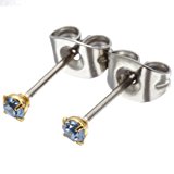 #7: アクセサリーショップピエナ 医療用チタン製ポスト カラースワロフスキー ピアス 直径2ミリ ゴールドアクアブルー