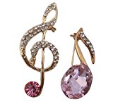 #1: ラインストーン 音符 & ト音記号 キラキラ ブローチ 2個セット おしゃれで かわいい (ピンク)