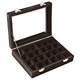 #8: 【Rurumiマーケット】24区画 ベロア調 コレクション ボックス ガラス 蓋 ジュエリー ケース イヤリング 指輪 ピアス アクセサリー 収納 (ブラック)