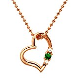 #8: [シアーズ] Sears 天然ダイヤ ラブハート ネックレス ピンクゴールドカラー 5月 誕生石 エメラルド e1491p-05