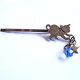#3: Cat’s Love Potion 猫 ヘアアクセサリー チェコ ドロップ 星降る ヘアピン アンティークゴールド (サファイア, ピンの向き：右留め)