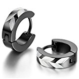 #10: JewelryWe 大切な人や，彼氏・彼女へのプレゼント:ステンレスアクセサリー ピアス フープ シンプル メンズ レディース,カラー:ブラック