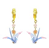 #6: 桜シリーズ 1　折り鶴 イヤリング 和風 アクセサリー (空色（ピンク）, イヤリング)
