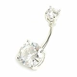 #8: ダブル CZ ジュエル バナナバーベル ダイヤモンドクリア ボディ ピアス 316L サージカル ステンレス メンズ レディース へそ ピアス
