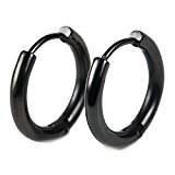 #8: 【ノーブランド品】 サージカル ステンレス 製 両耳 フープ ピアス リング ユニセックス (ステンレス ブラック14mm)