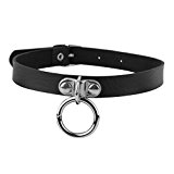 #10: 【ノーブランド品】PUレザー＆合金製　ベルト式　チョーカー　リング付　（ブラック＆シルバー）