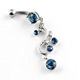 #8: 2014新しいファッション 316Lサージカルステンレス 14G CZストーン エレガント ブルー ブドウ ダングルへそピアス ボディジュエリー