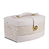 #10: ローリング(Rowling) ジュエリーボックス 　コンパクト　携帯用 アクセサリーケース　 鏡付き　エンボス調　 エレガント　アイボリー