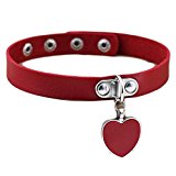 #2: 【ちゅらネット】ハート プレート モチーフ付 レザーチョーカー ネック チョーカー ネックレス (レッド)