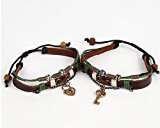 #8: 【yutokaya】 二人の絆 ペア 鍵 鍵穴 レザー ブレスレット カップル お揃いに (鍵 鍵穴 ダークブラウン ＆ グリーン レザー)