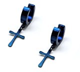 #3: 十字架　フープピアス　【ブルー】　チタン　リングピアス