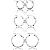 #4: MOWOM シルバー ステンレス フープ イヤリング ピアス ボディピアス 古典 クラシック 魅力 エレガント ( 3 ペア )