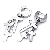 #10: ［テメゴ ジュエリー］TEMEGO Jewelry ファッション アクセサリー 2個 メンズ レディース ピアス, イヤリング, イヤーカフ フープピアス クロス 十字架 フックピアス, おもしろ, ステンレス, カラー:シルバー(銀) [インポート]