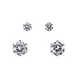 #4: [ ハッピーボム ] CZダイヤモンド ラウンド カット ステンレス ピアス 大きさ選べる 2ペアセット 【3mm 6mm】