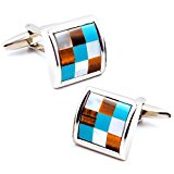 #6: MFYS Jewelry 貝殻 & キャッツアイ カラフル チェック フランス クラシック カフスボタン【専用収納ケース付き】