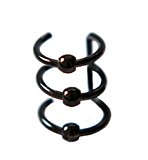 #7: 【Anmyuz96】 トリプル ステンレス イヤーカフ 球タイプ 片耳用 1個 ブラック フェイクピアス へリックス 軟骨 ピアス メンズ レデース 【Smile Earth】3連黒 (球付き)