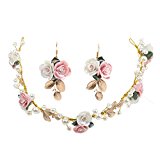 #5: 【ノーブランド品】美しい　陶器の花　イヤリング　ティアラ　ブライダル　結婚式の宝石類セット