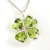 #4: [チェリッシュ]Cherish 8月誕生石ネックレス ペリドット 幸運の四つ葉のクローバー ネックレス ペンダント【K10ホワイトゴールド(K10WG)】 206312