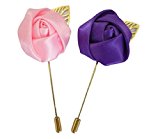 #3: メンズ スーツ 用 ローズ デザイナーズ ラペルピン 襟 ブローチ ピン 結婚式 パーティ (２色セット(桃、紫))