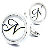 #4: MFYS Jewelry (全26種)ファッション アクセサリー シルバー 名前 イニシャル 英字 アルファベット カフス（カフスボタン・カフリンクス）【専用収納ケース付き】 (N)