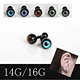 #1: ボディピアス ボディピ １４Ｇ １６Ｇ ストレートバーベル 目玉 ブラック 軟骨ピアス ヘリックス 耳たぶ (14G ブルー)