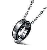 #7: [ランセロ] lan’celo ラインストーン チタン ダブル 二連 リング メンズ ネックレス シンプル 黒