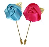 #2: メンズ スーツ 用 ローズ デザイナーズ ラペルピン 襟 ブローチ ピン 結婚式 パーティ (２色セット(濃桃 淡青))