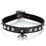 #1: JewelryWe レザー チョーカー 首輪 ブラック ユニセックス 革 トチカン スタッズ 長さは調節可 クリスマス プレゼント