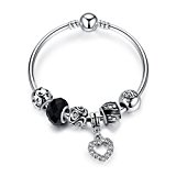 #5: WOSTU　ハートペンダントブレスレット　ブラックガラスビーズ　ビーズ付け替え可能がある　動けるアクセサーパーツ　レーディスジリー　17cm/19cm
