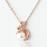 #8: 【SWAROVSKI ELEMENTS】 スワロフスキー パール キャット ペンダント スワロパール ネックレス 猫 プレゼント (ピンクゴールド)