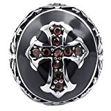 #3: KONOV ジュエリー ファッション アクセサリー メンズ レディース リング 指輪, アンティーク風 ゴシック ケルト クロス十字架, ジルコニア ダイヤ, ステンレス, カラー:レッド; ブラック; シルバー(銀);[ギフトバッグを提供] – [19号]