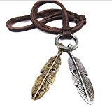 #7: ダブル フェザー 羽 レザー 革 紐 ネックレス ペンダント チョーカー アンティーク ヴィンテージ ゴールド シルバー メンズ レディース ユニセックス