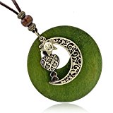 #1: [ナピスト]Napist エスニック 調 革 ひも ロング ネックレス お日様 と 月 レディース NPN186 (緑)