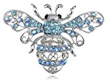 #2: シルバートーンアクアブルークリスタルラインストーン女王蜂昆虫ピンブローチ