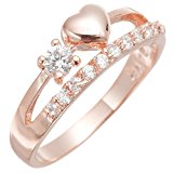 #5: ピンキーリング 小指 指輪 日本製 ニッケルフリー 2連リング風 ハート&ハーフエタニティ 5号ピンクゴールド