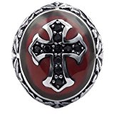 #4: KONOV ジュエリー ファッション アクセサリー メンズ リング 指輪, ゴシック ケルト クロス 十字架, ジルコニア ダイヤ, ステンレス, カラー:レッド; ブラック; シルバー(銀);[ギフトバッグを提供] – [19号]