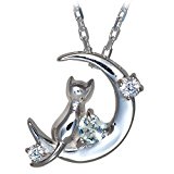 #7: [未来天使] ネックレス レディース ネコ 月 モチーフ 誕生石対応 (6月 ブルームーンストーン)