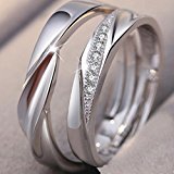 #9: SOEKAVIA ペアリング カップル リング 結婚 婚約指輪 オープンリング　フリーサイズ ダイヤモンド付き　シルバー　２個セット ペアリング専用の綺麗なボックス(一生の愛)