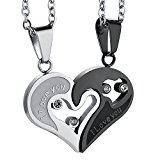 #7: Jstyle[ジェイスタイル]　ハット　ペア　ネックレス　ブラック＆シルバー　ネックレス　ペンダント　カップル　恋人　「I LOVE YOU」