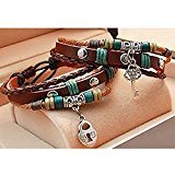 #7: おしゃれ 鍵 鍵穴 モチーフ リゾート エスニック風 レザー 3連 ペア ブレスレット ラブラブ カップルさんに