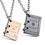 #8: [アイドルコ] IDOLCO ステンレス製 ペアネックレス セットカップル CZキュービックジルコニア 恋人 刻印「 Love Story( ラブレター )」メンズ レディース ペンダント 人気アクセサリー