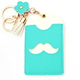 #5: パステル パスケース キーホルダー カードケース カードキー 定期 ICカード 通勤 通学 (水色/ひげ)