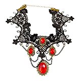 #7: ゴスロリヴィンテージ黒いレースの赤い宝石のペンダントチョーカー前夜のネックレスのギフト