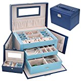 #9: (コフェイス)Coface　ジュエリーボックス　大容量　アクセサリーケース　携帯用　持ち運び　レザー　鏡付き　牛革柄ブルー